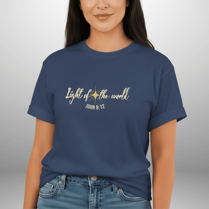 Light of the World Christian Shirt – John 8:12 Bible Verse Tee | Comfort Colors 1717 | Faith Graphic Tee | Christmas Christian Gift