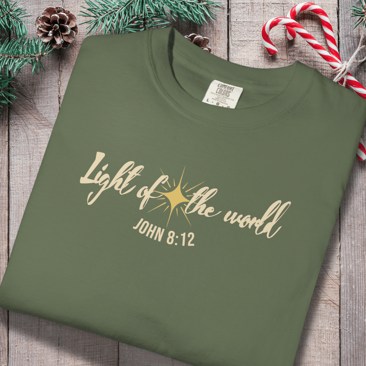 Light of the World Christian Shirt – John 8:12 Bible Verse Tee | Comfort Colors 1717 | Faith Graphic Tee | Christmas Christian Gift
