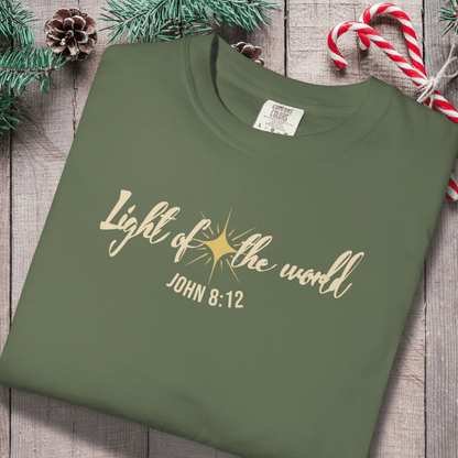 Light of the World Christian Shirt – John 8:12 Bible Verse Tee | Comfort Colors 1717 | Faith Graphic Tee | Christmas Christian Gift