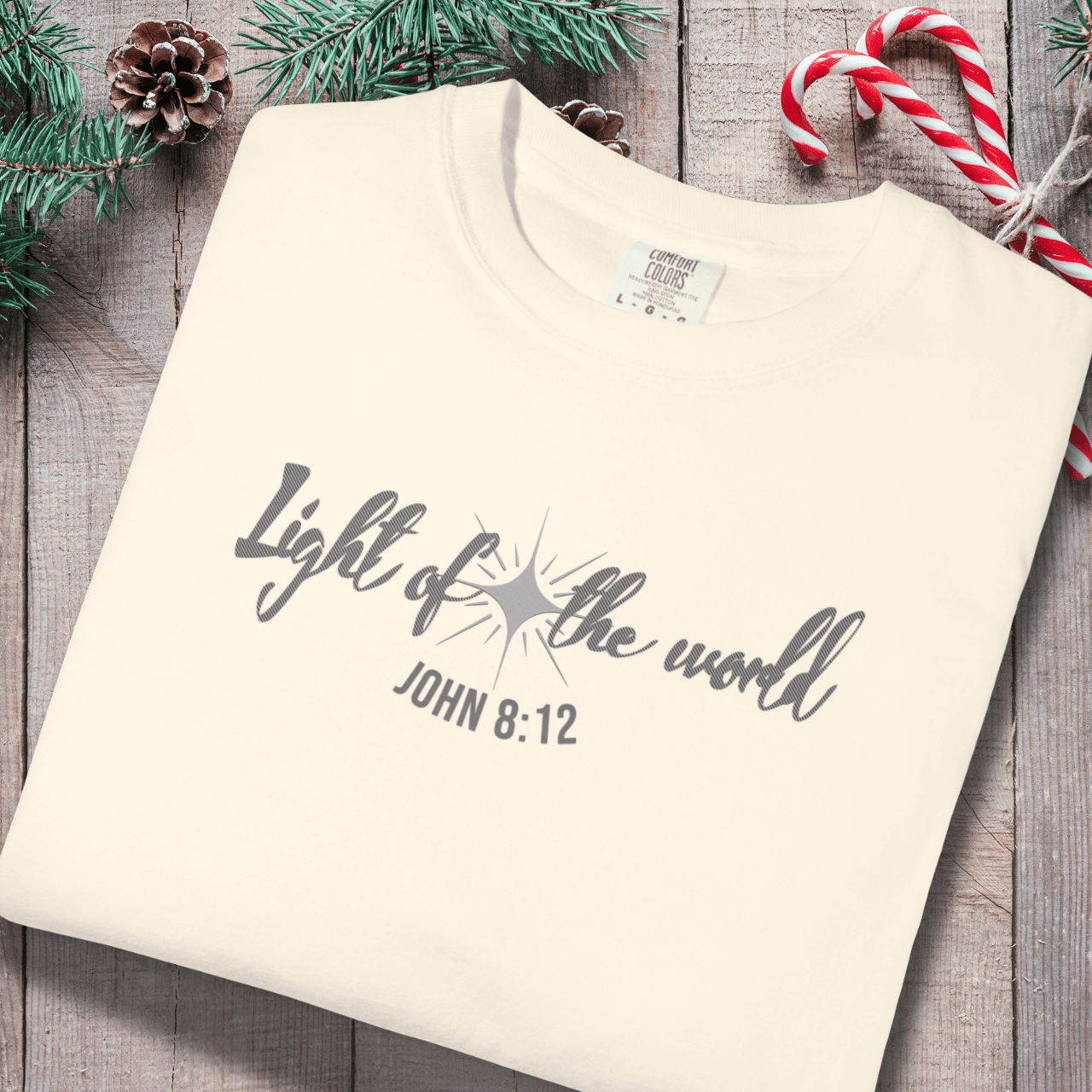 Light of the World Christian Shirt – John 8:12 Bible Verse Tee | Comfort Colors 1717 | Faith Graphic Tee | Christmas Christian Gift