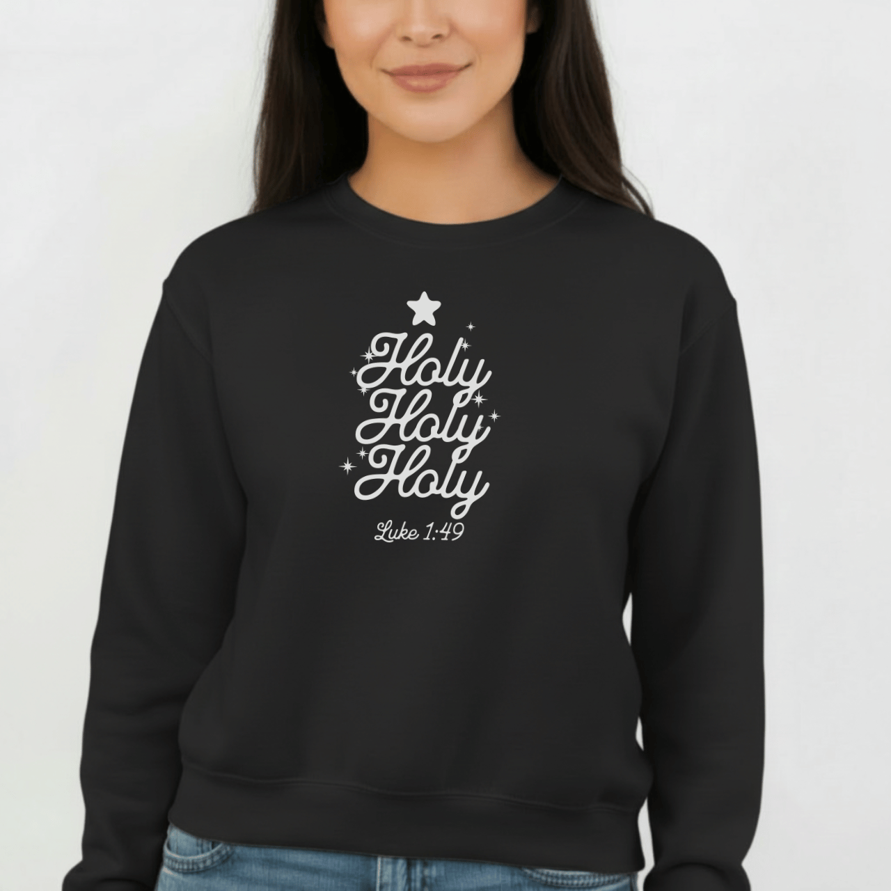 Holy Holy Holy Luke 1:49 Sweatshirt | Christian Christmas Crewneck | Faith Scripture Sweater | Gildan 18000 Unisex