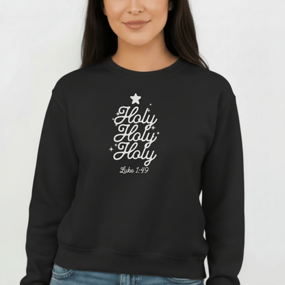 Holy Holy Holy Luke 1:49 Sweatshirt | Christian Christmas Crewneck | Faith Scripture Sweater | Gildan 18000 Unisex