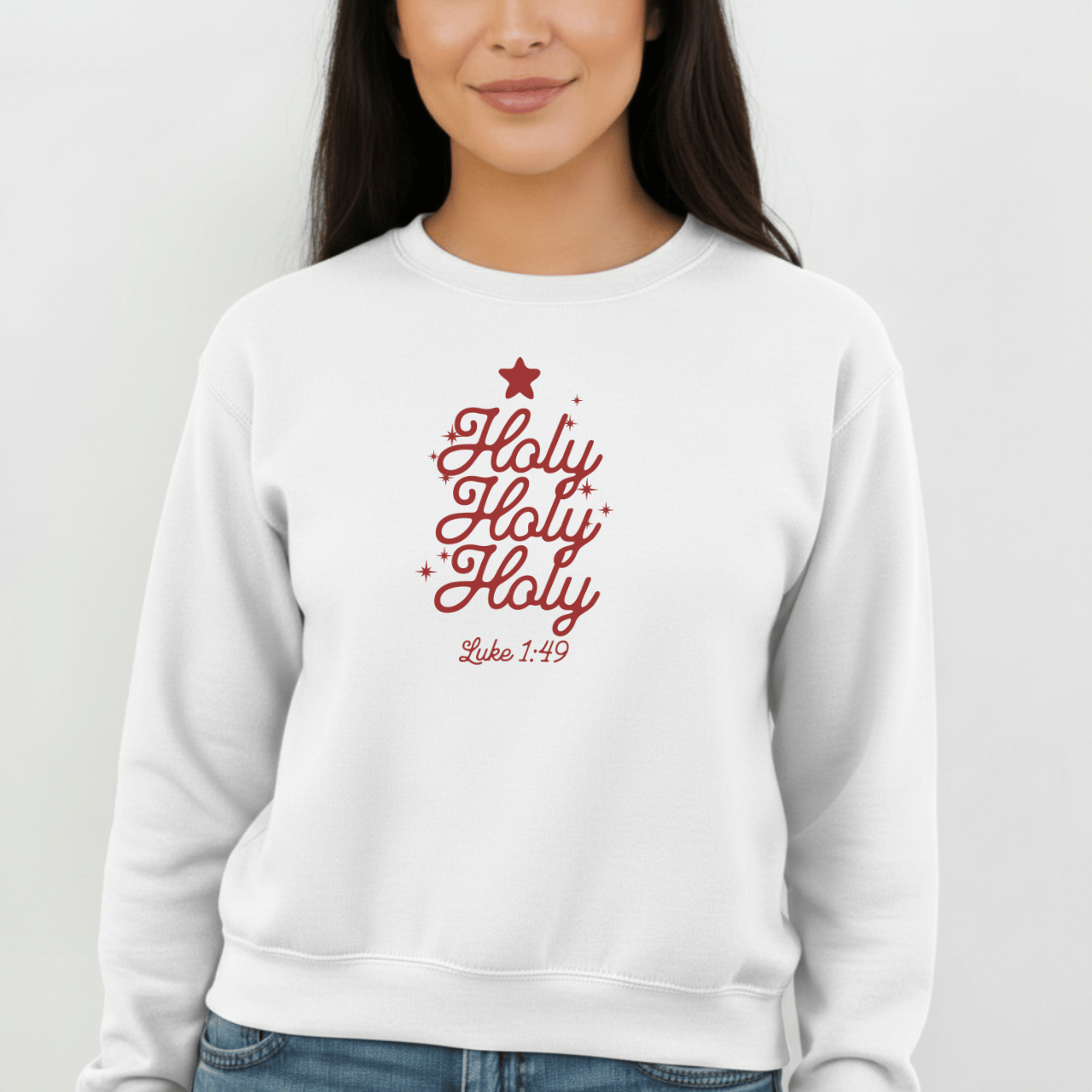 Holy Holy Holy Luke 1:49 Sweatshirt | Christian Christmas Crewneck | Faith Scripture Sweater | Gildan 18000 Unisex