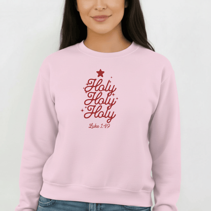 Holy Holy Holy Luke 1:49 Sweatshirt | Christian Christmas Crewneck | Faith Scripture Sweater | Gildan 18000 Unisex