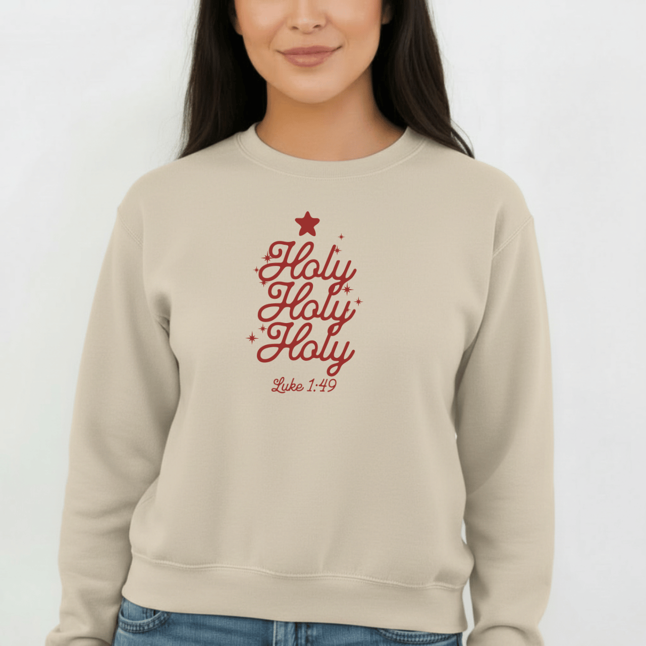 Holy Holy Holy Luke 1:49 Sweatshirt | Christian Christmas Crewneck | Faith Scripture Sweater | Gildan 18000 Unisex