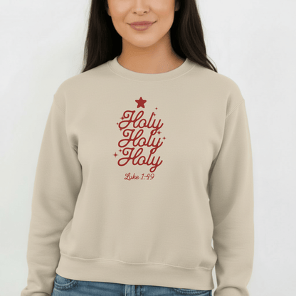 Holy Holy Holy Luke 1:49 Sweatshirt | Christian Christmas Crewneck | Faith Scripture Sweater | Gildan 18000 Unisex
