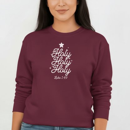 Holy Holy Holy Luke 1:49 Sweatshirt | Christian Christmas Crewneck | Faith Scripture Sweater | Gildan 18000 Unisex