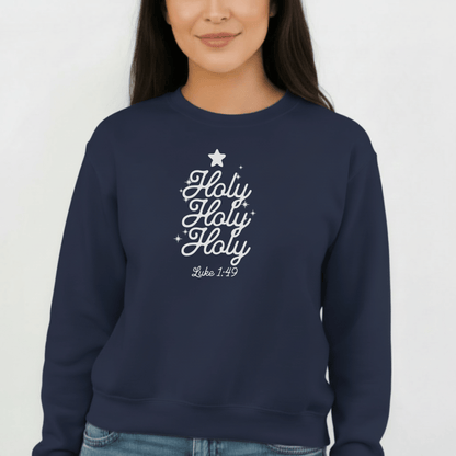 Holy Holy Holy Luke 1:49 Sweatshirt | Christian Christmas Crewneck | Faith Scripture Sweater | Gildan 18000 Unisex
