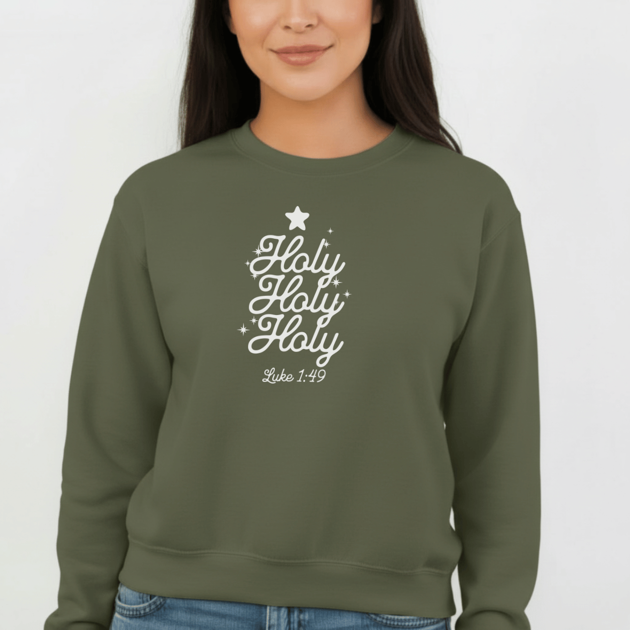 Holy Holy Holy Luke 1:49 Sweatshirt | Christian Christmas Crewneck | Faith Scripture Sweater | Gildan 18000 Unisex