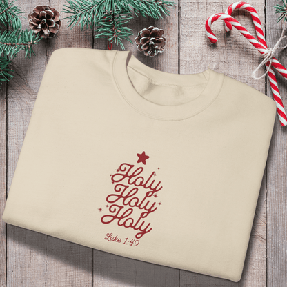 Holy Holy Holy Luke 1:49 Sweatshirt | Christian Christmas Crewneck | Faith Scripture Sweater | Gildan 18000 Unisex