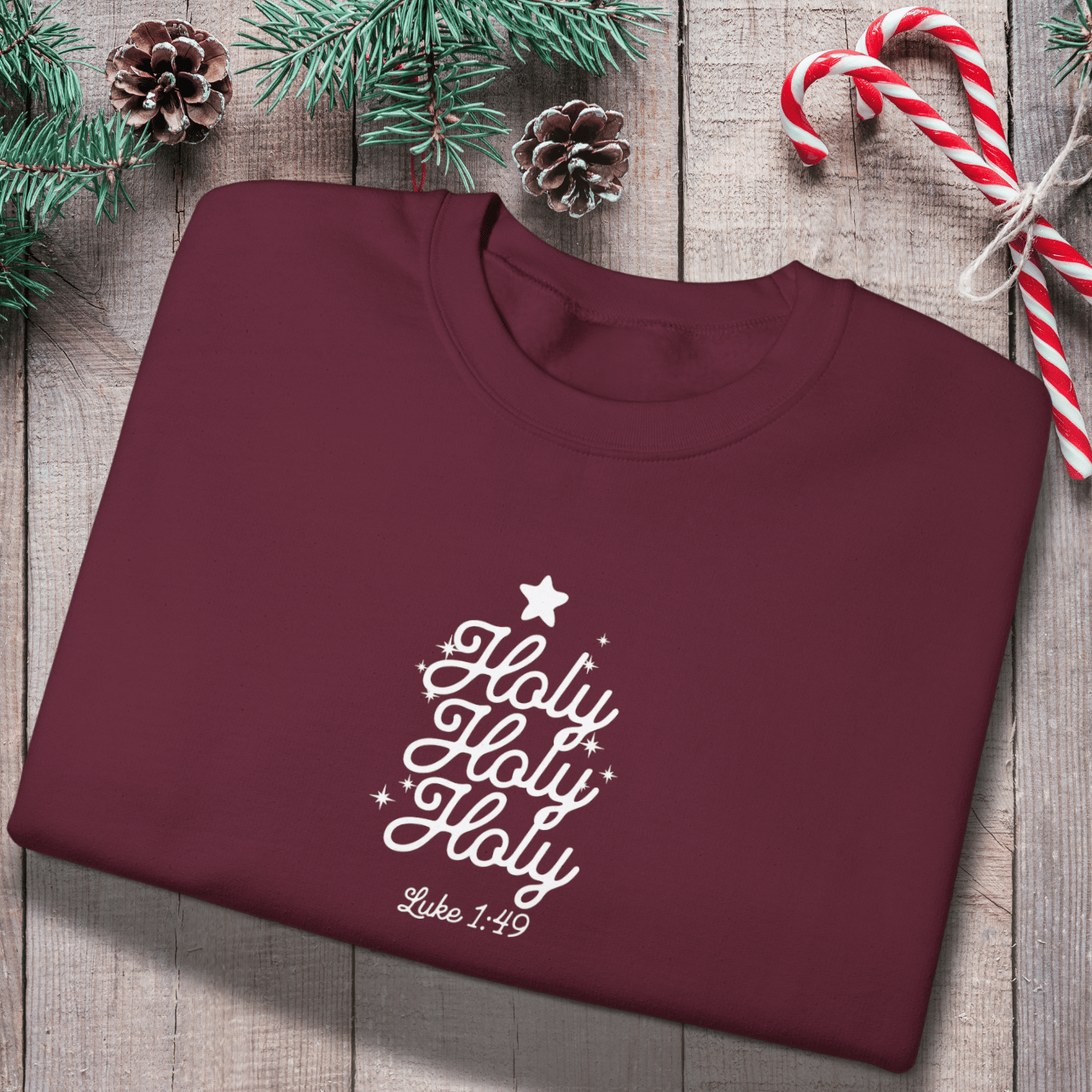 Holy Holy Holy Luke 1:49 Sweatshirt | Christian Christmas Crewneck | Faith Scripture Sweater | Gildan 18000 Unisex