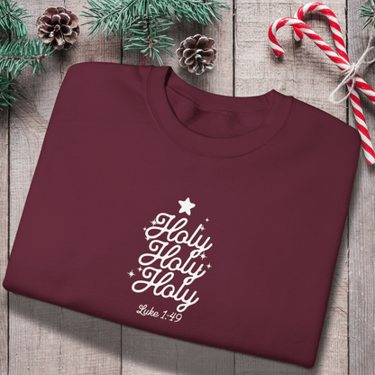 Holy Holy Holy Luke 1:49 Sweatshirt | Christian Christmas Crewneck | Faith Scripture Sweater | Gildan 18000 Unisex