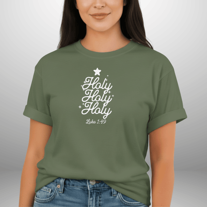 Holy Holy Holy Shirt – Luke 1:49 Comfort Colors Tee | Christian Christmas Shirt | Faith Scripture Shirt | Bible Verse Tee | Holiday Jesus Shirt