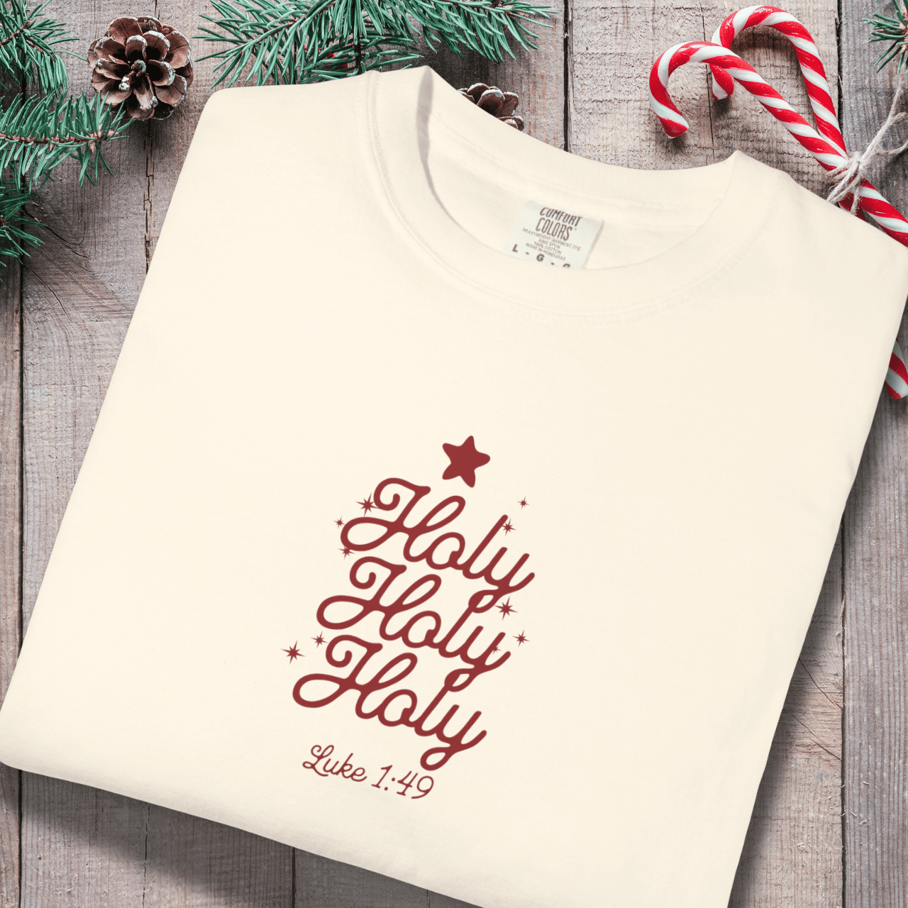 Holy Holy Holy Shirt – Luke 1:49 Comfort Colors Tee | Christian Christmas Shirt | Faith Scripture Shirt | Bible Verse Tee | Holiday Jesus Shirt