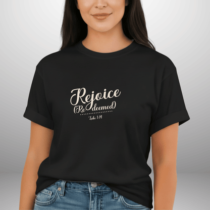 Rejoice Redeemed Shirt | Luke 1:14 Comfort Colors Tee | Christian Christmas Shirt | Faith Scripture Tee | Gospel Apparel