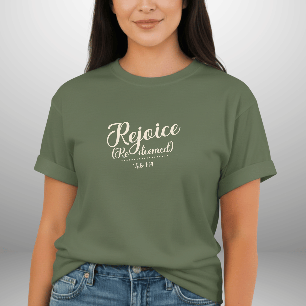 Rejoice Redeemed Shirt | Luke 1:14 Comfort Colors Tee | Christian Christmas Shirt | Faith Scripture Tee | Gospel Apparel