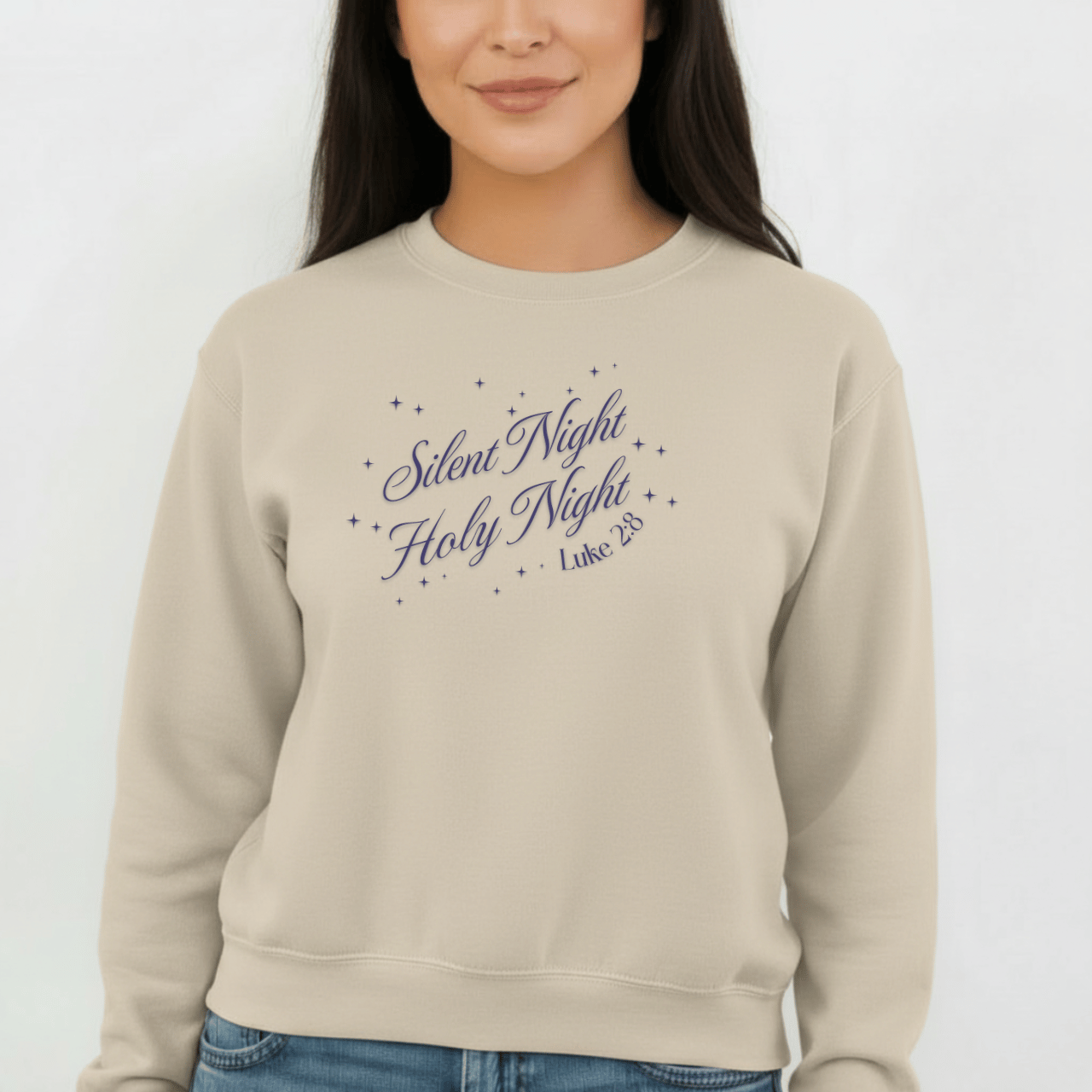 Silent Night Holy Night Sweatshirt | Luke 2:8 Christmas Christian Sweatshirt | Faith Holiday Crewneck | Gildan 18000