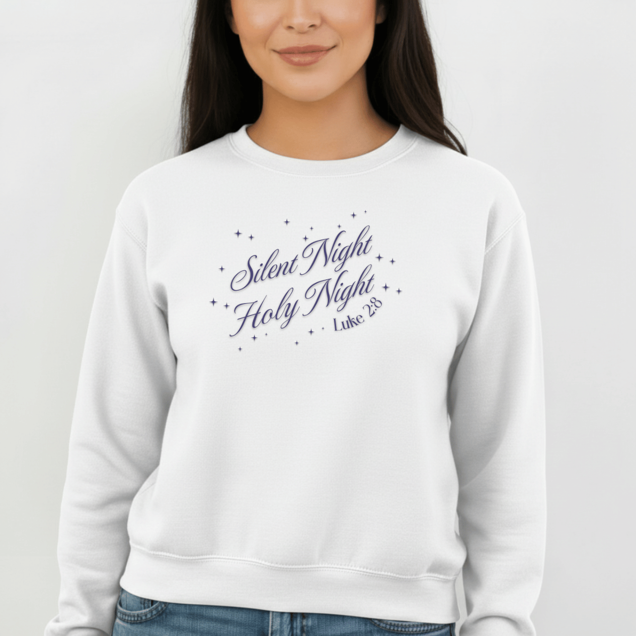 Silent Night Holy Night Sweatshirt | Luke 2:8 Christmas Christian Sweatshirt | Faith Holiday Crewneck | Gildan 18000