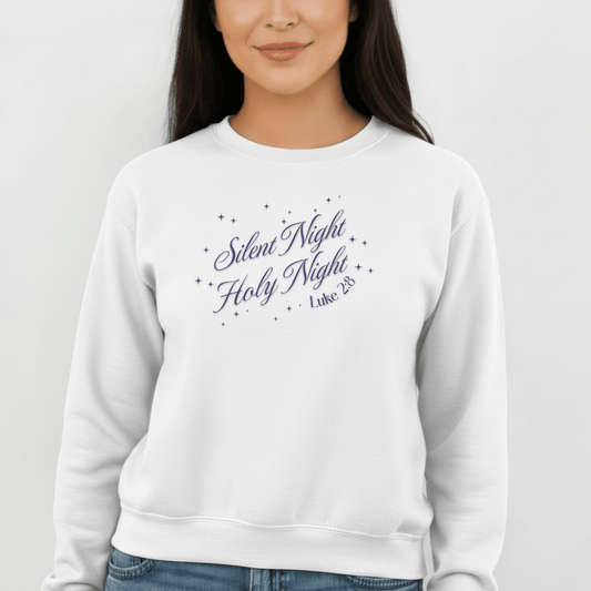 Silent Night Holy Night Sweatshirt | Luke 2:8 Christmas Christian Sweatshirt | Faith Holiday Crewneck | Gildan 18000