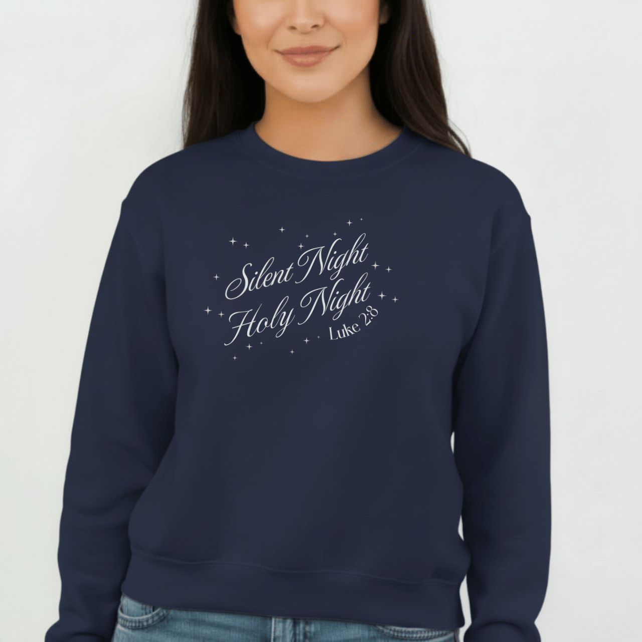 Silent Night Holy Night Sweatshirt | Luke 2:8 Christmas Christian Sweatshirt | Faith Holiday Crewneck | Gildan 18000