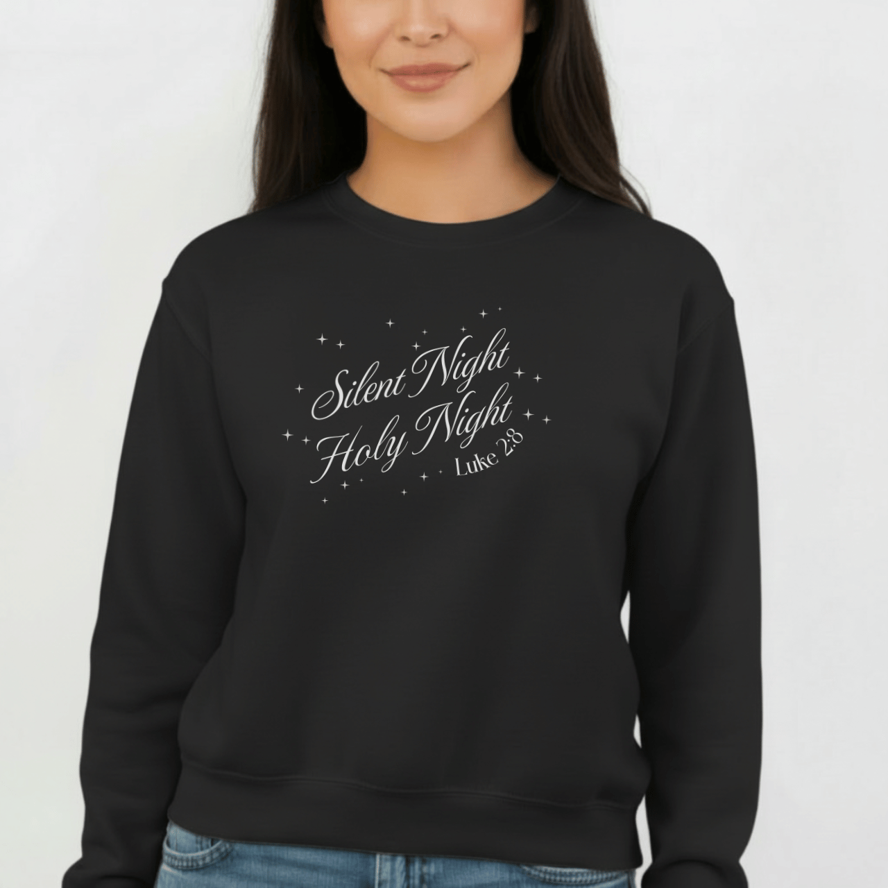 Silent Night Holy Night Sweatshirt | Luke 2:8 Christmas Christian Sweatshirt | Faith Holiday Crewneck | Gildan 18000