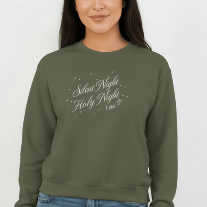 Silent Night Holy Night Sweatshirt | Luke 2:8 Christmas Christian Sweatshirt | Faith Holiday Crewneck | Gildan 18000