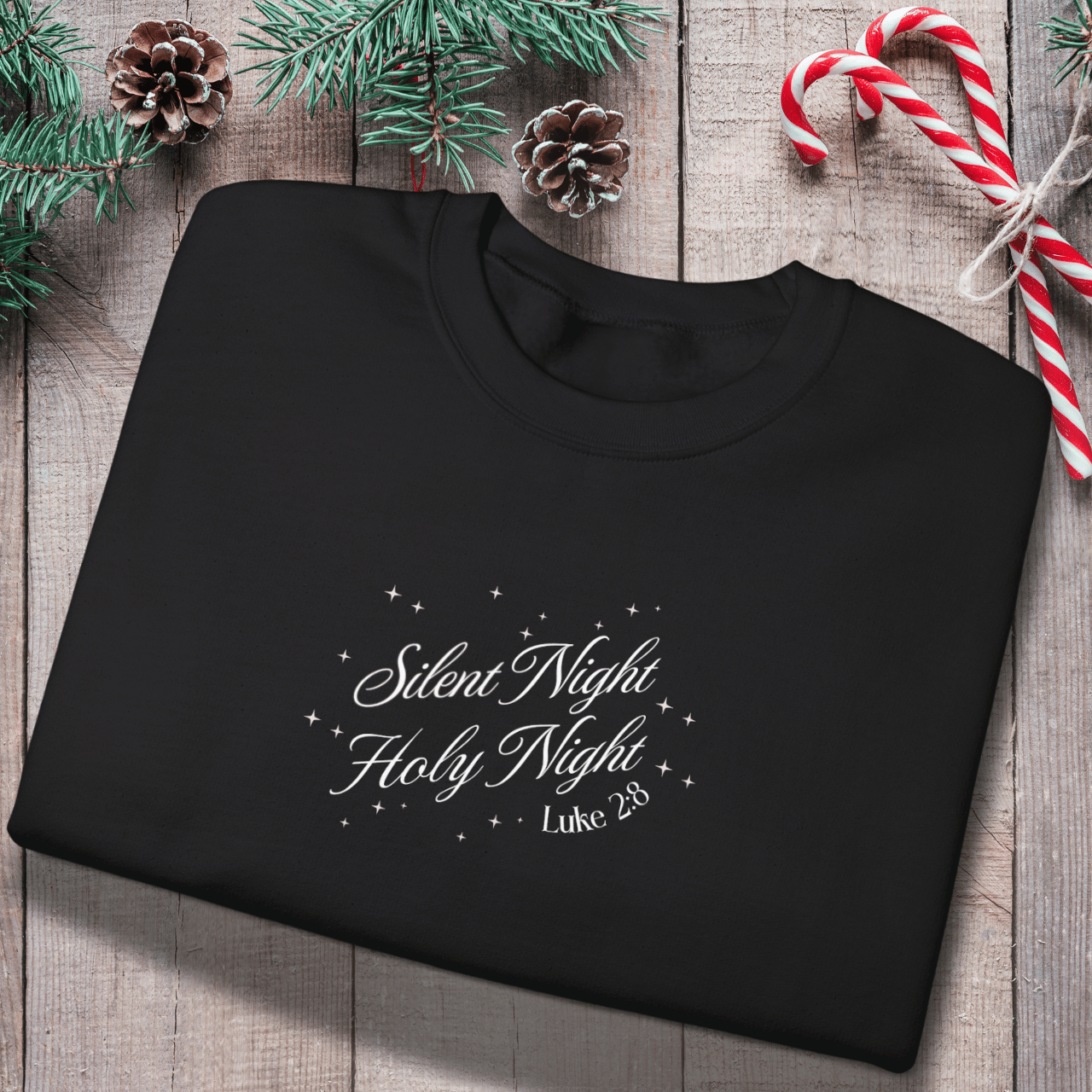 Silent Night Holy Night Sweatshirt | Luke 2:8 Christmas Christian Sweatshirt | Faith Holiday Crewneck | Gildan 18000