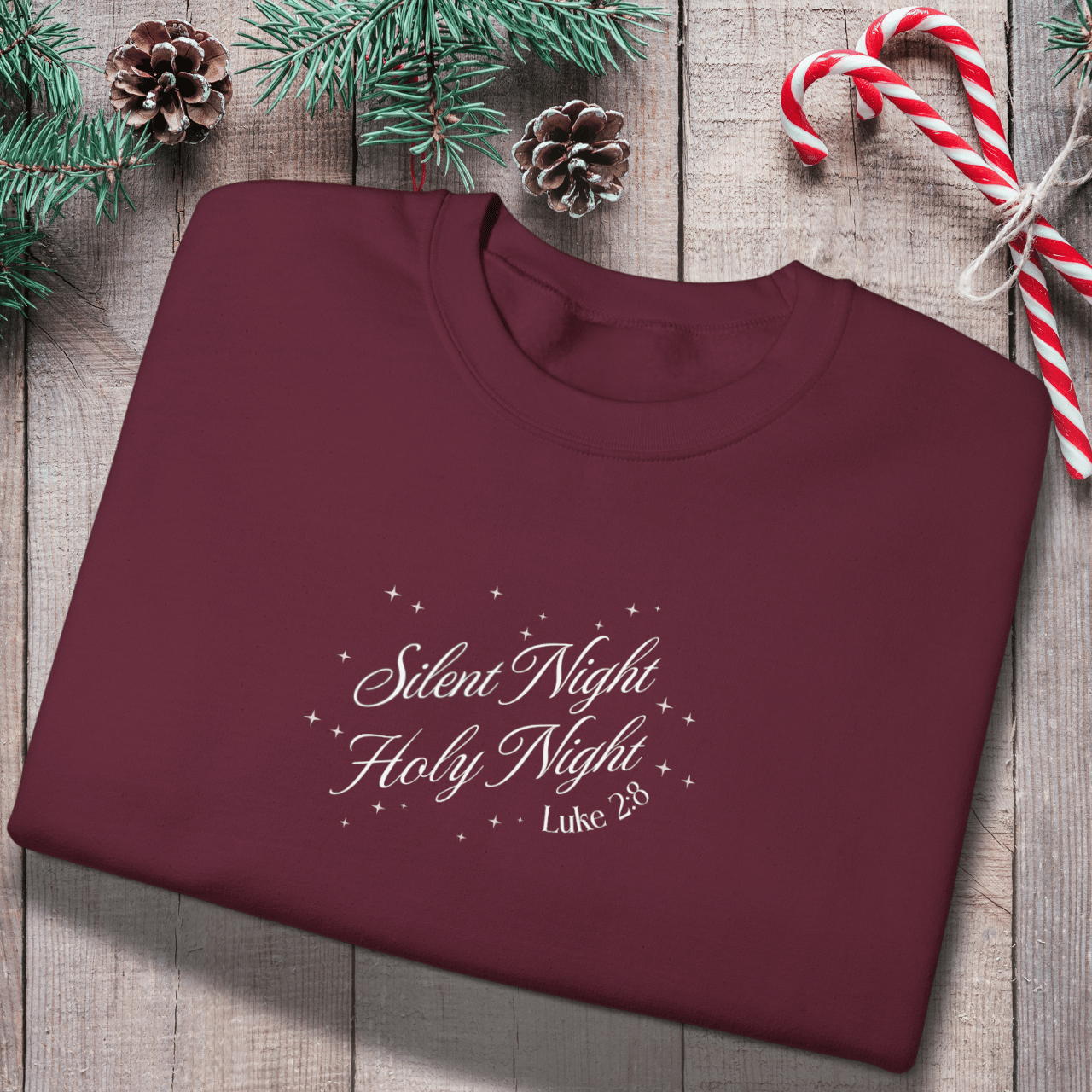 Silent Night Holy Night Sweatshirt | Luke 2:8 Christmas Christian Sweatshirt | Faith Holiday Crewneck | Gildan 18000