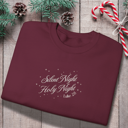 Silent Night Holy Night Sweatshirt | Luke 2:8 Christmas Christian Sweatshirt | Faith Holiday Crewneck | Gildan 18000