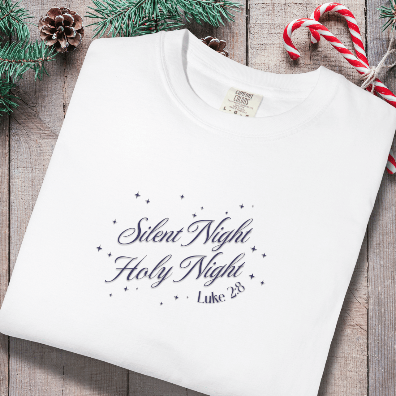 Silent Night Holy Night Shirt – Luke 2:8 Christmas Christian Tee | Comfort Colors 1717 | Faith Holiday Shirt | Christian Christmas Gift