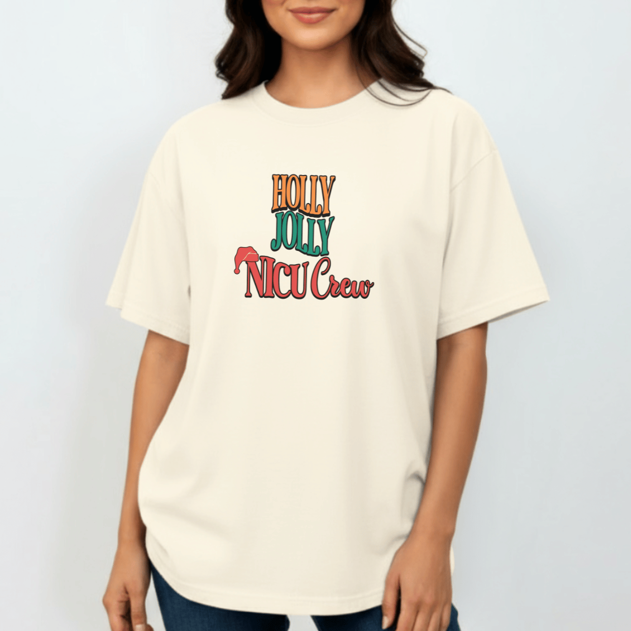 Holly Jolly NICU Crew Shirt | Comfort Colors 1717 | Christmas Nurse Tee | Holiday NICU Staff T-Shirt | Neonatal Nurse Christmas Top