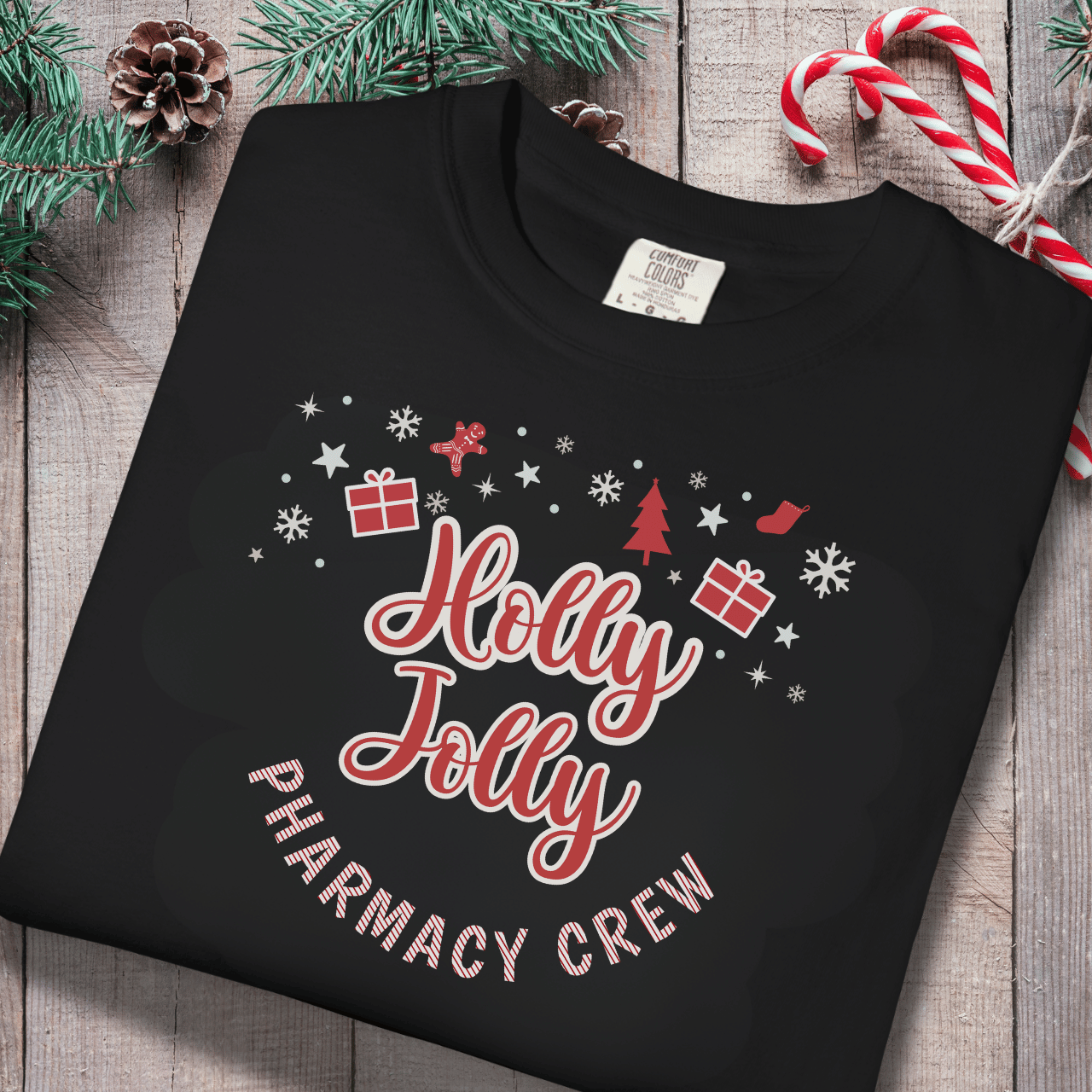 Holly Jolly Pharmacy Crew Shirt | Christmas Pharmacy Team Tee | Comfort Colors 1717 | Pharmacist & Tech Holiday Work Shirt