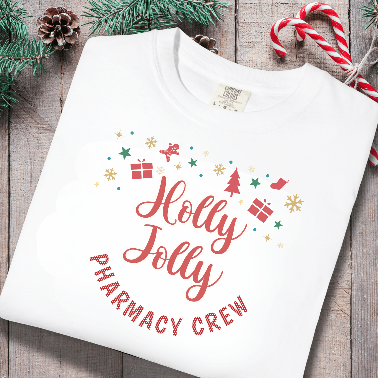 Holly Jolly Pharmacy Crew Shirt | Christmas Pharmacy Team Tee | Comfort Colors 1717 | Pharmacist & Tech Holiday Work Shirt