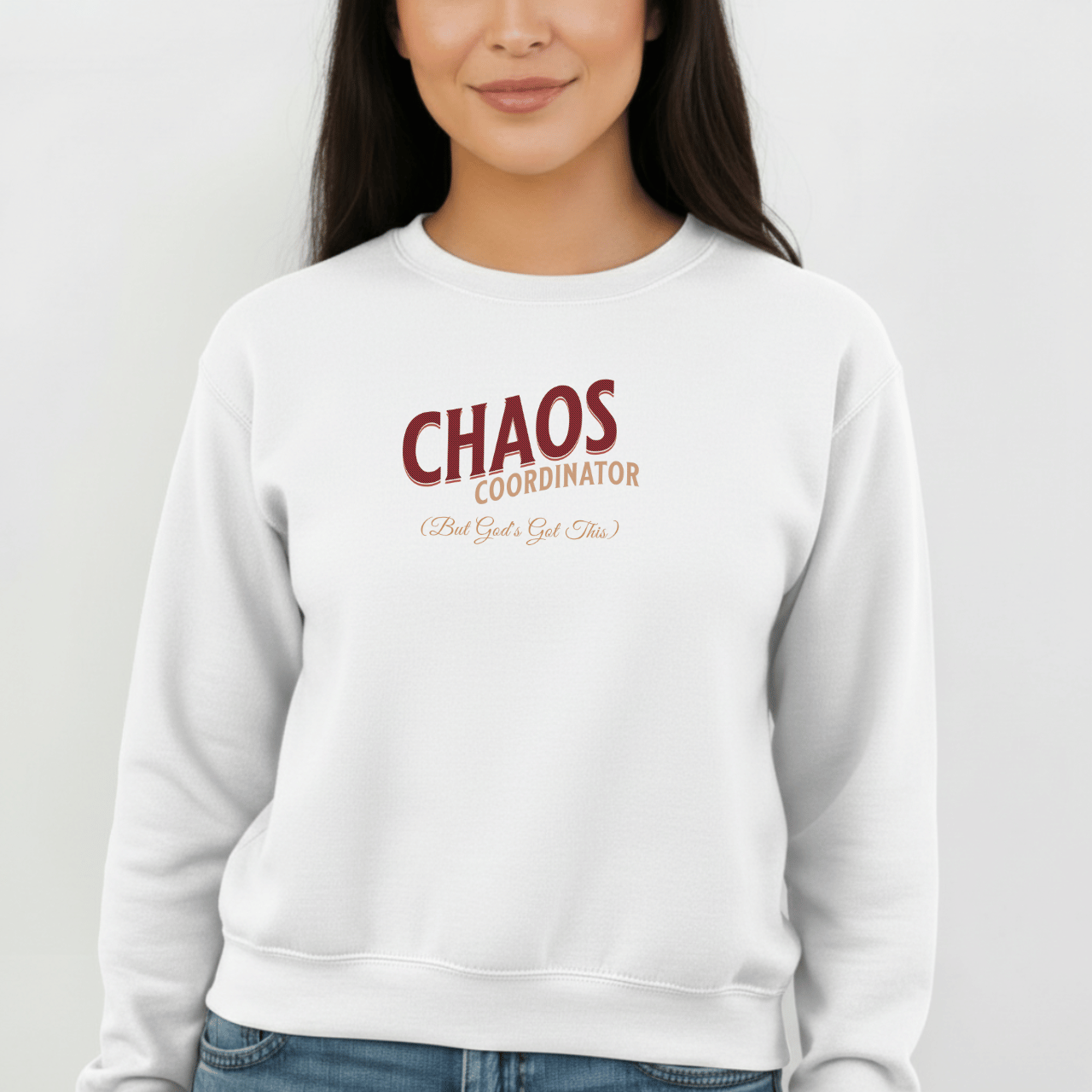 Chaos Coordinator Sweatshirt | Faith-Inspired “But God’s Got This” Crewneck | Christian Mom Sweatshirt | Gildan 18000