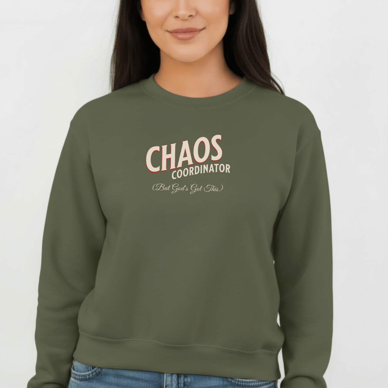 Chaos Coordinator Sweatshirt | Faith-Inspired “But God’s Got This” Crewneck | Christian Mom Sweatshirt | Gildan 18000