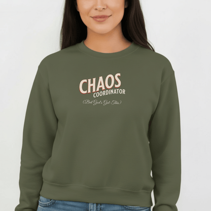 Chaos Coordinator Sweatshirt | Faith-Inspired “But God’s Got This” Crewneck | Christian Mom Sweatshirt | Gildan 18000