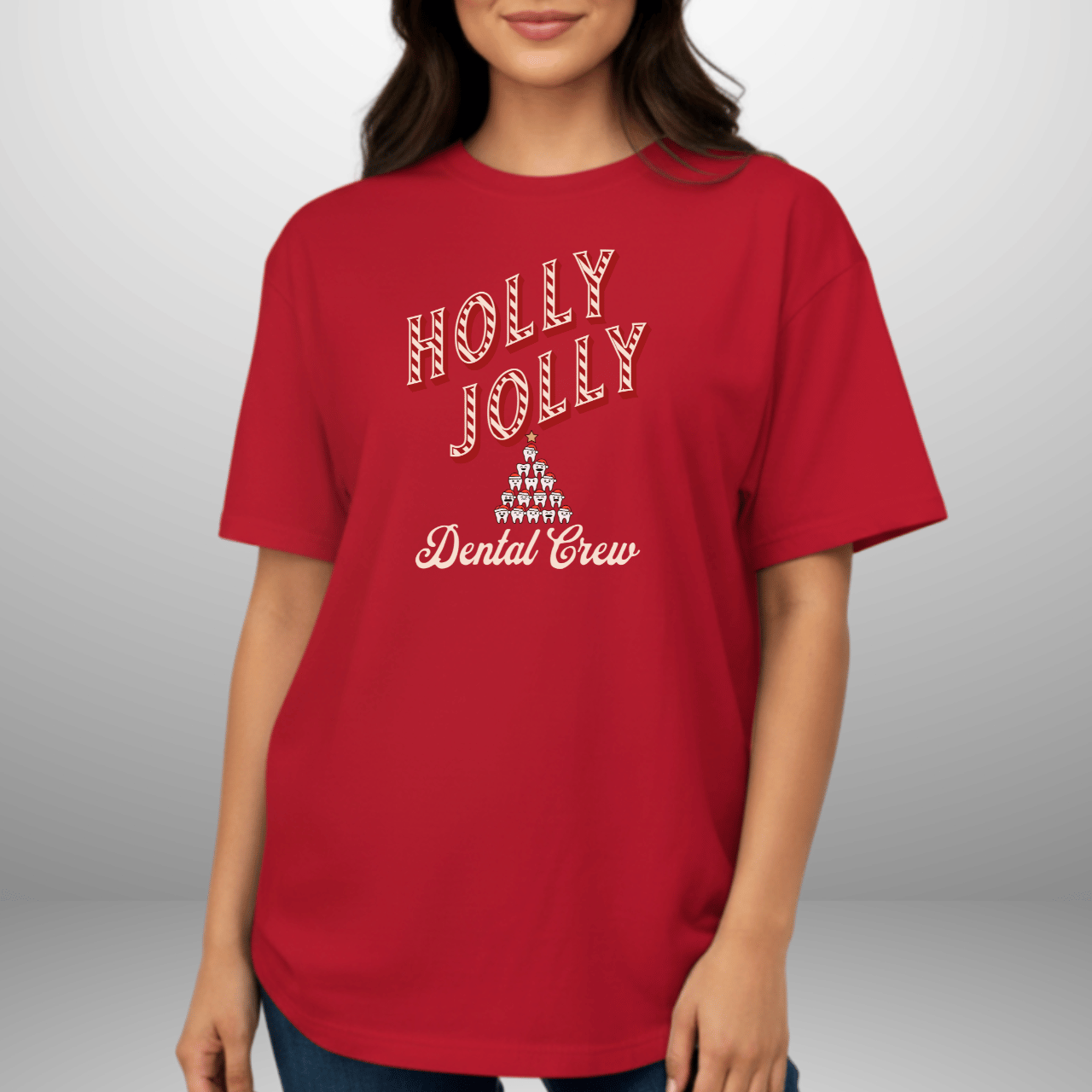 Holly Jolly Dental Crew Shirt | Comfort Colors 1717 | Christmas Dental Hygienist Tee | Holiday Dentist Office Shirt | Candy Cane Tooth Tree Design