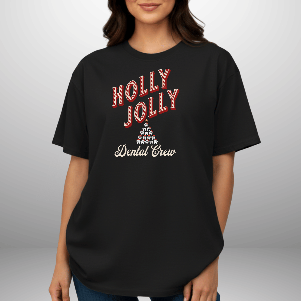 Holly Jolly Dental Crew Shirt | Comfort Colors 1717 | Christmas Dental Hygienist Tee | Holiday Dentist Office Shirt | Candy Cane Tooth Tree Design