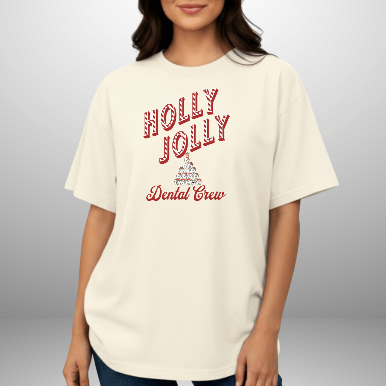 Holly Jolly Dental Crew Shirt | Comfort Colors 1717 | Christmas Dental Hygienist Tee | Holiday Dentist Office Shirt | Candy Cane Tooth Tree Design