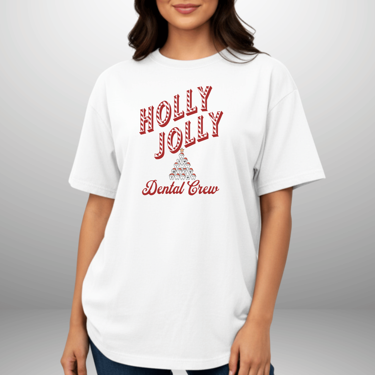 Holly Jolly Dental Crew Shirt | Comfort Colors 1717 | Christmas Dental Hygienist Tee | Holiday Dentist Office Shirt | Candy Cane Tooth Tree Design