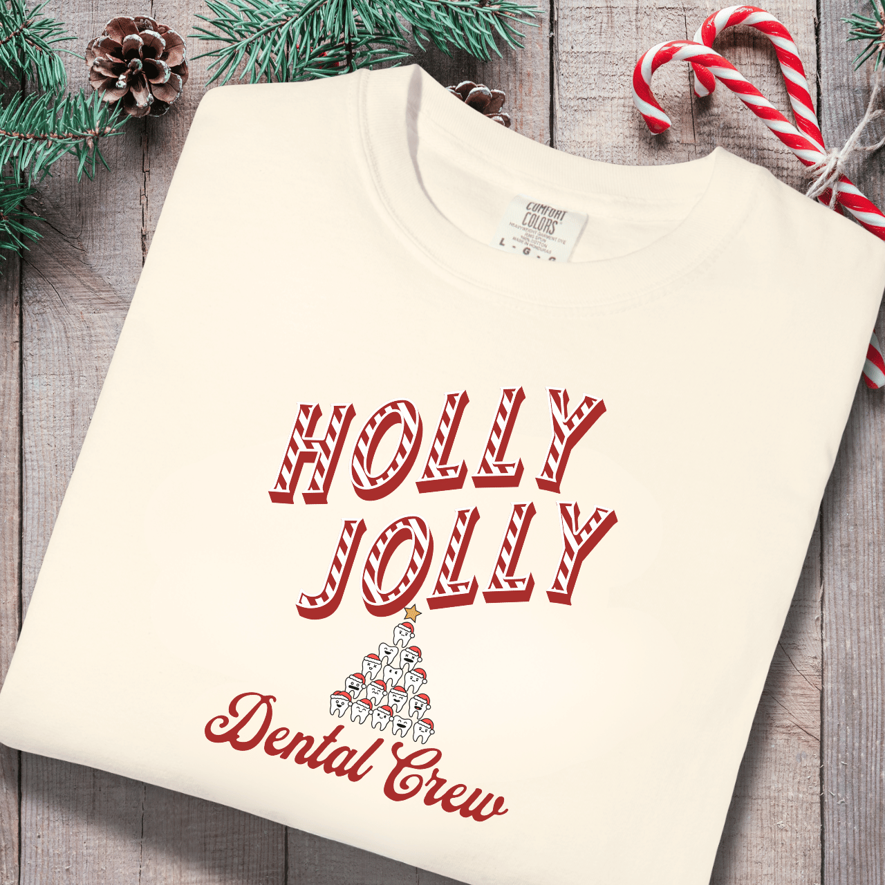 Holly Jolly Dental Crew Shirt | Comfort Colors 1717 | Christmas Dental Hygienist Tee | Holiday Dentist Office Shirt | Candy Cane Tooth Tree Design