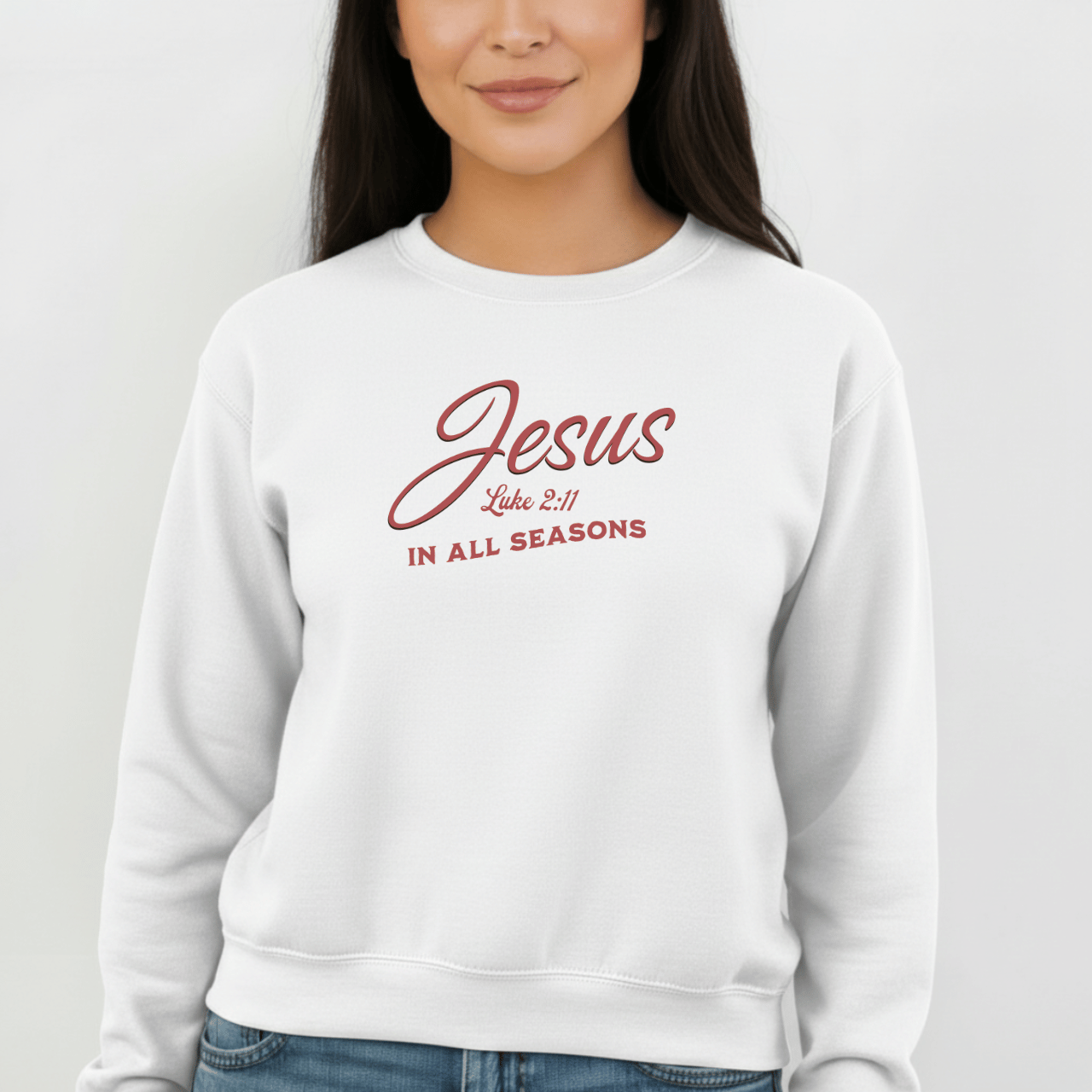 Jesus In All Seasons Sweatshirt • Luke 2:11 Christian Crewneck • Faith-Based Winter & Everyday Comfort Sweater • Gildan 18000