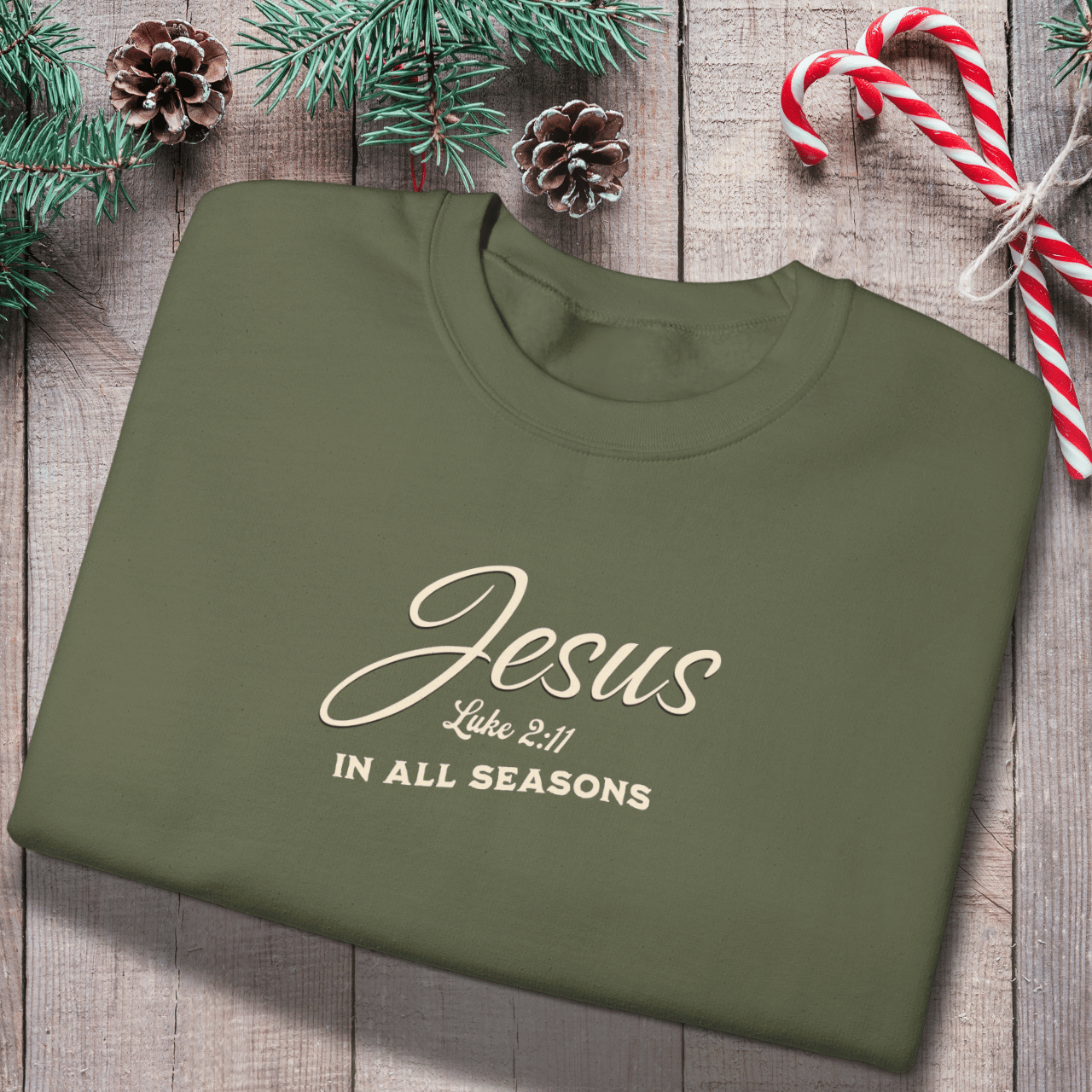 Jesus In All Seasons Sweatshirt • Luke 2:11 Christian Crewneck • Faith-Based Winter & Everyday Comfort Sweater • Gildan 18000
