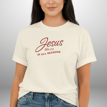 Jesus In All Seasons Shirt – Luke 2:11 Bible Verse Tee | Christian Comfort Colors 1717 | Faith Graphic Tee | Scripture Shirt for Believers
