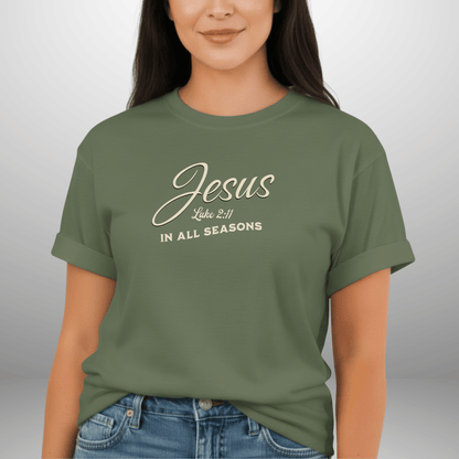 Jesus In All Seasons Shirt – Luke 2:11 Bible Verse Tee | Christian Comfort Colors 1717 | Faith Graphic Tee | Scripture Shirt for Believers