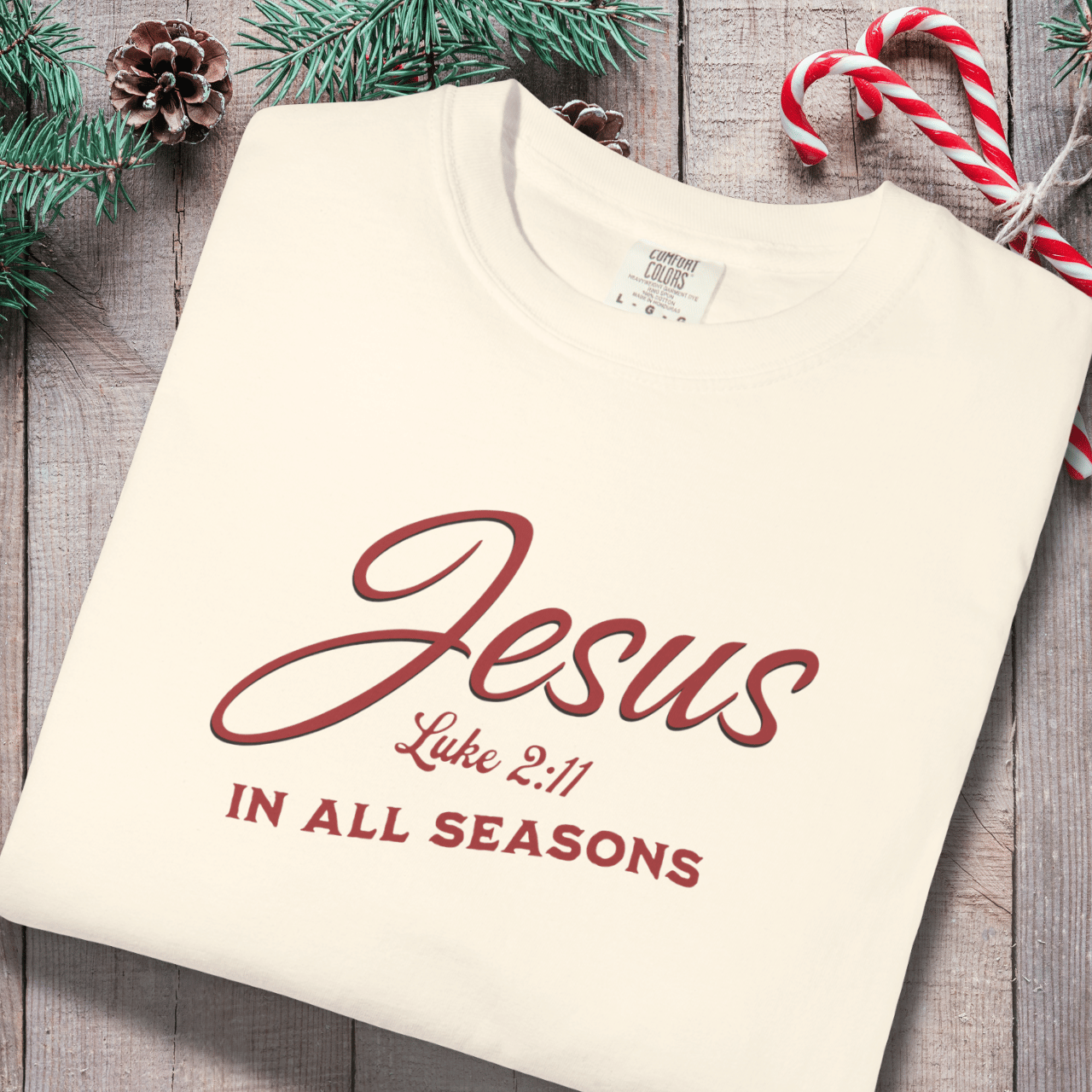 Jesus In All Seasons Shirt – Luke 2:11 Bible Verse Tee | Christian Comfort Colors 1717 | Faith Graphic Tee | Scripture Shirt for Believers