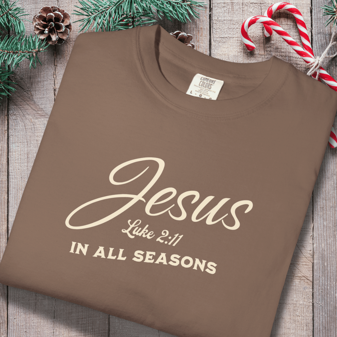 Jesus In All Seasons Shirt – Luke 2:11 Bible Verse Tee | Christian Comfort Colors 1717 | Faith Graphic Tee | Scripture Shirt for Believers