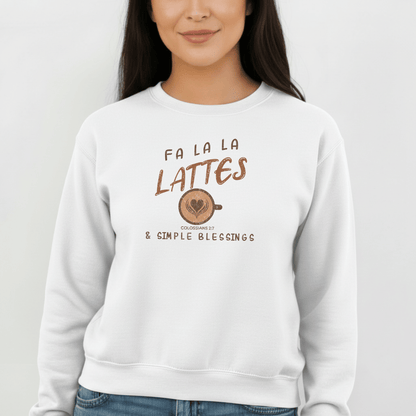 Fa La La Lattes & Simple Blessings Sweatshirt – Colossians 2:7 Christian Coffee Crewneck | Faith Holiday Sweater | Gildan 18000