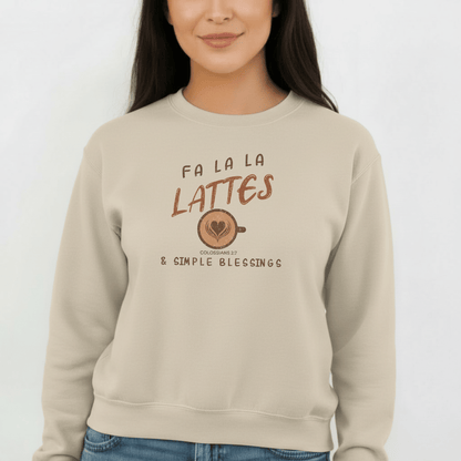 Fa La La Lattes & Simple Blessings Sweatshirt – Colossians 2:7 Christian Coffee Crewneck | Faith Holiday Sweater | Gildan 18000