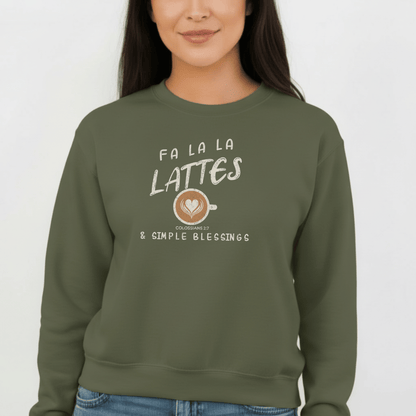 Fa La La Lattes & Simple Blessings Sweatshirt – Colossians 2:7 Christian Coffee Crewneck | Faith Holiday Sweater | Gildan 18000
